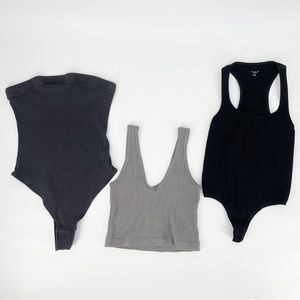 Urban Oufitters Out From Under Lot of 3 Ribbed Bodysuits Crop Top Balck Gray M/L